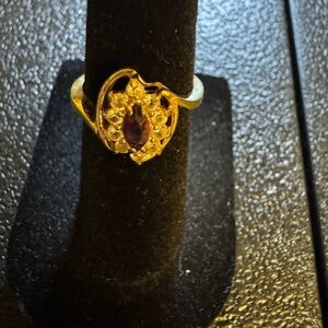 Elegant 14 kt Gold Plated Red and Clear Stone  Women's Ring Sz 4.5